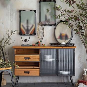 Amazon.co.jp: サイドボード インダストリアルスタイル無垢材鉄背の