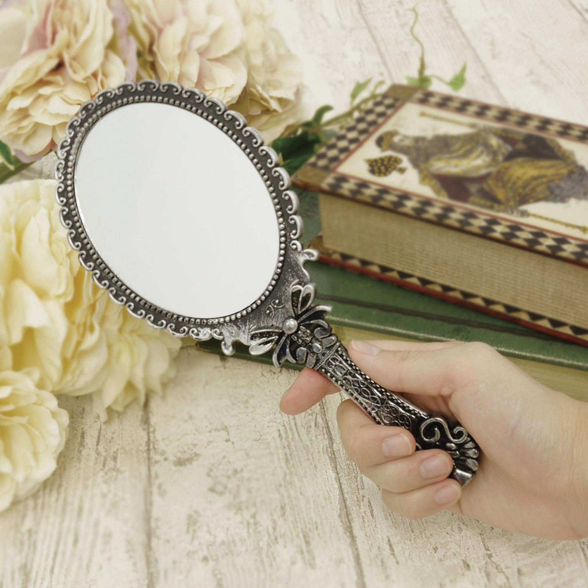 Amazon.co.jp: 手鏡 コンパクト ミラー おしゃれ バラ柄 アンティーク