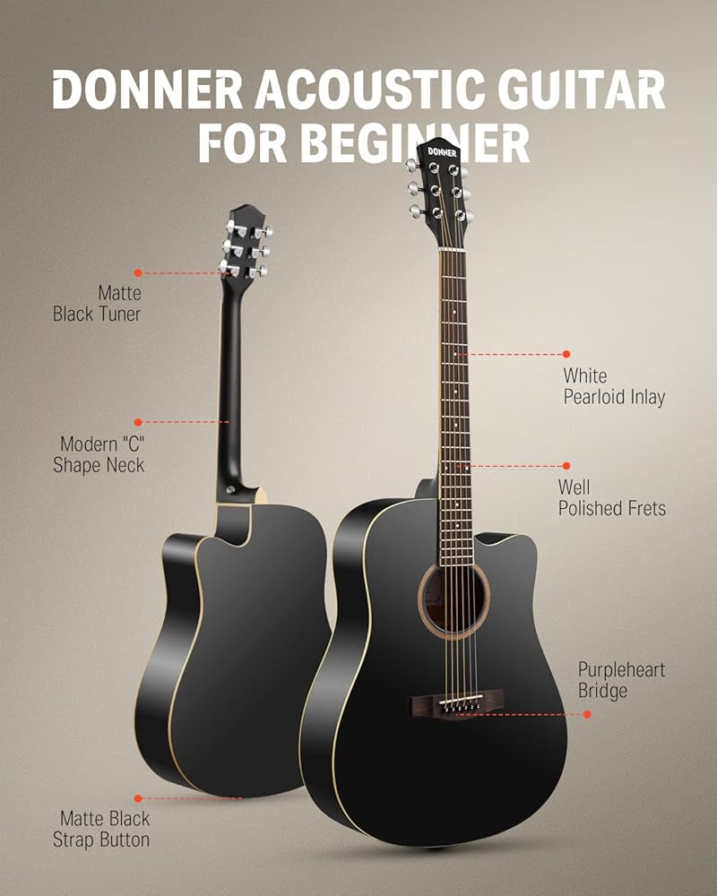 Amazon.com: Donner Black Acoustic Guitar for Beginners, Adult