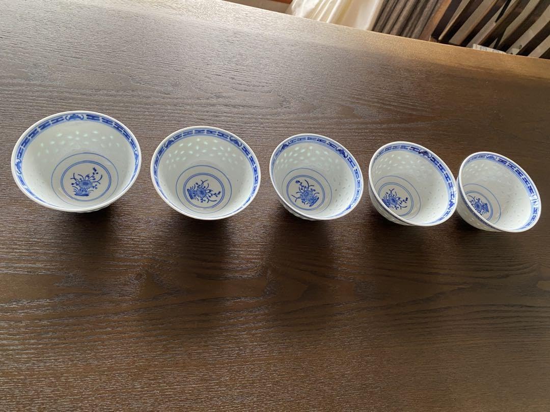 e2272 蛍茶碗 5客 ( 玩玉 4客 中國 1客 ) 蛍焼 煎茶碗 蛍手