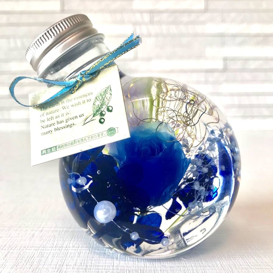 Amazon｜開運ハーバリウム 風水 カラー (ブルー 青) バラ 丸瓶