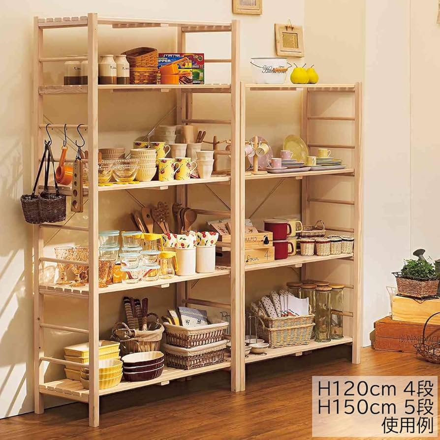 Amazon｜ウッドラック ナチュラル 幅90×奥行42×高さ150cm 5段 1台