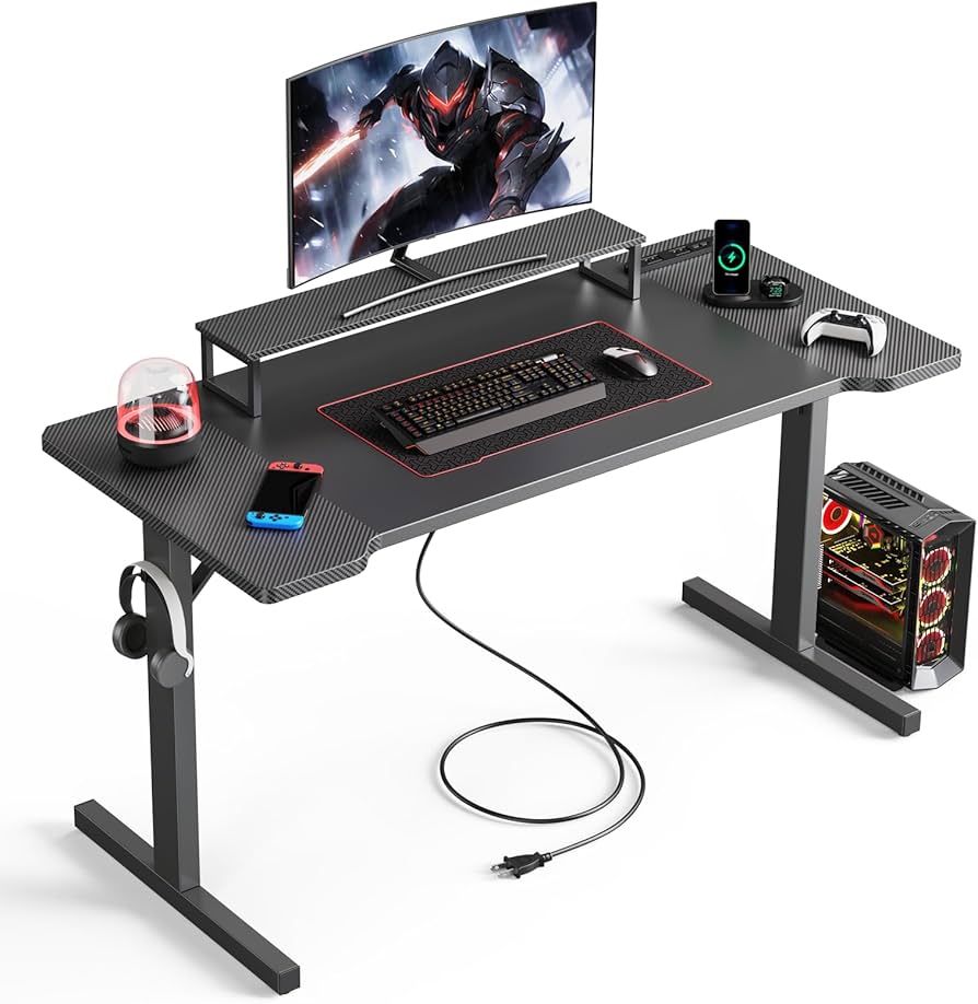 Amazon | DOMICON ゲーミングデスク 黒 幅140cm コンセント付き