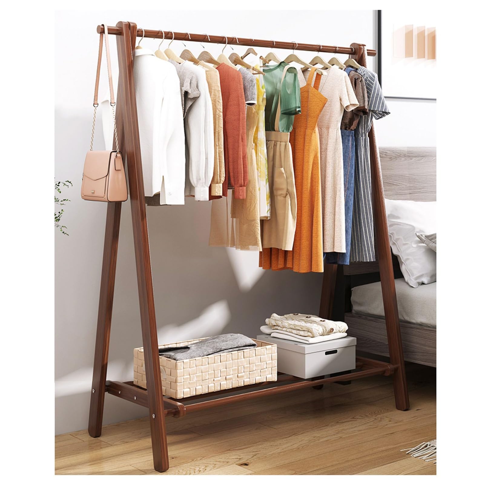 Amazon｜天然木ハンガーラック木製ハンガーラック 折りたたみ A型