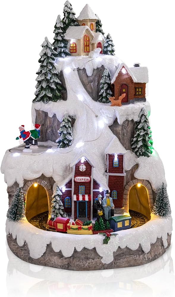 Amazon.co.jp: VCUTEKA クリスマスビレッジ 雪山 スキースロープと回転