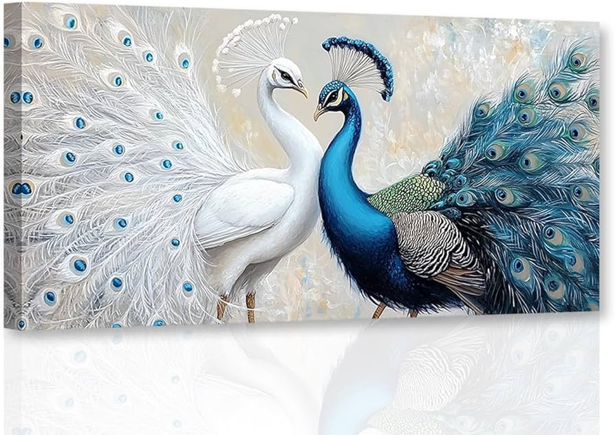 Amazon.co.jp: CXHOSTENT 孔雀 キャンバス ウォールアート 青と白の