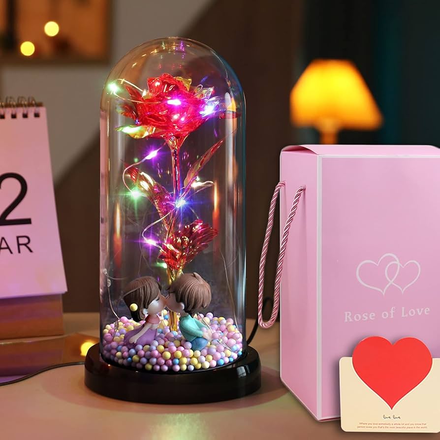 Amazon｜Leapeal フラワーギフト ガラスドーム 24Kゴールドローズ 造花