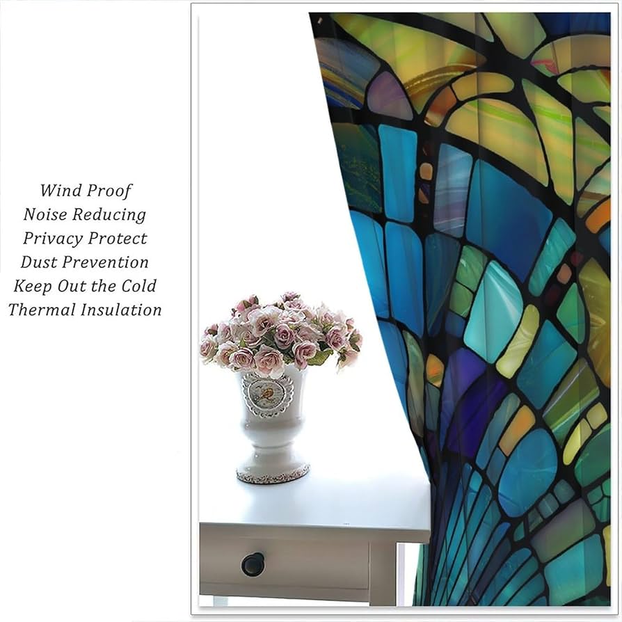 Amazon｜JanJCurt ステンドグラスウィンドウカーテン、レトロな抽象的