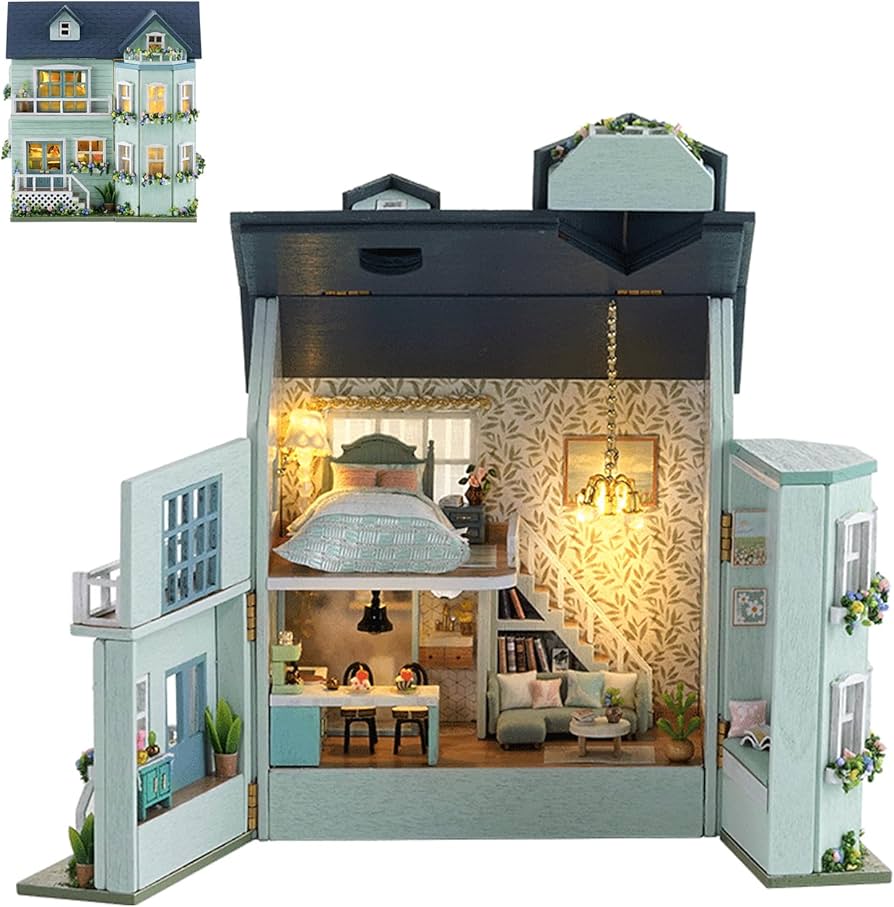 Amazon | SpilayドールハウスDIYミニチュア木製家具キット、LED付き