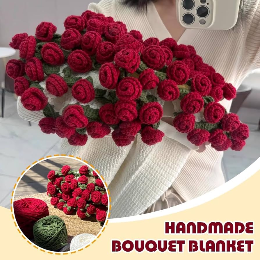 Amazon｜かぎ針編みの花のバラの花束ブランケット、カラフルで柔らかく