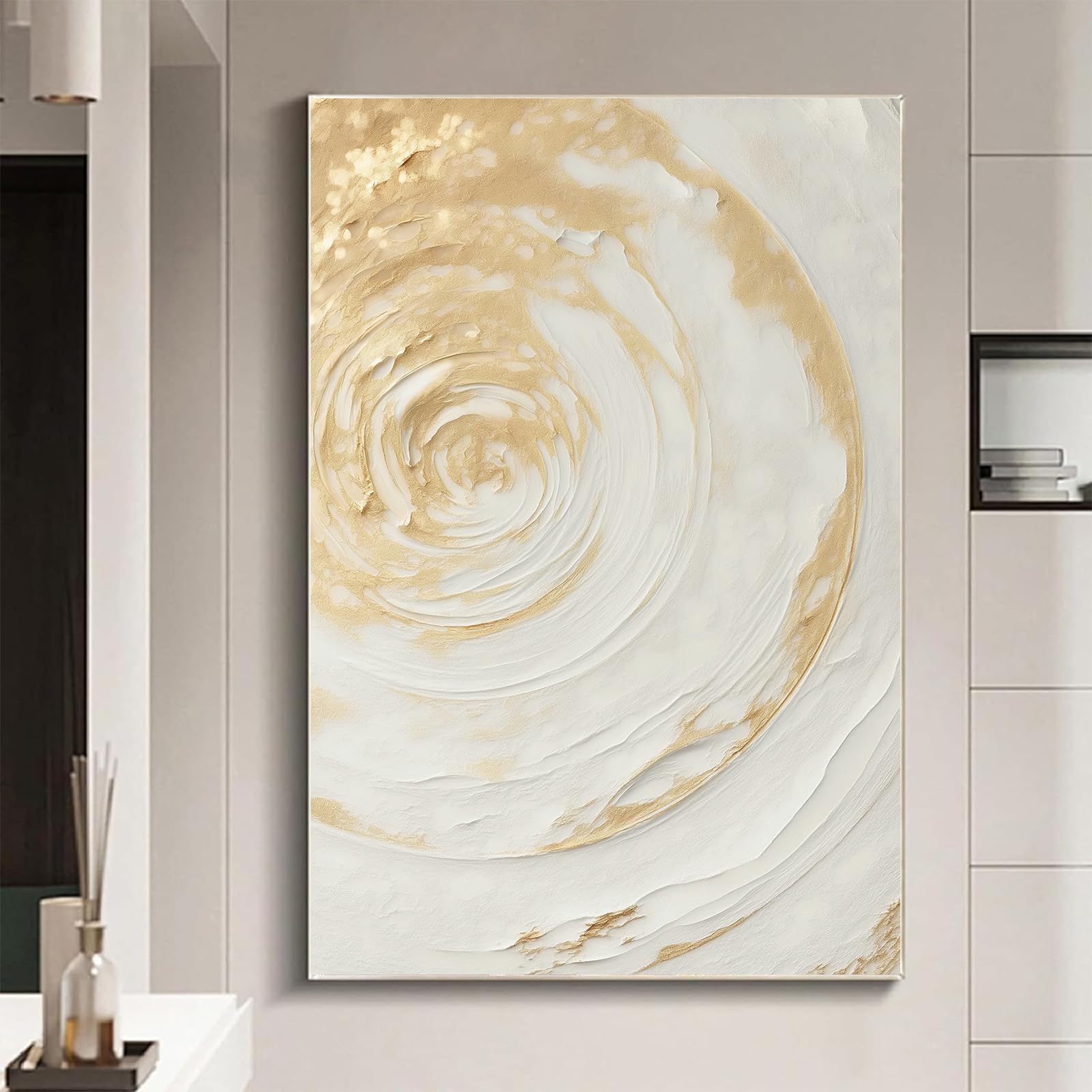 Amazon.co.jp: ゴールドとホワイトの抽象的なウォールアートツリー