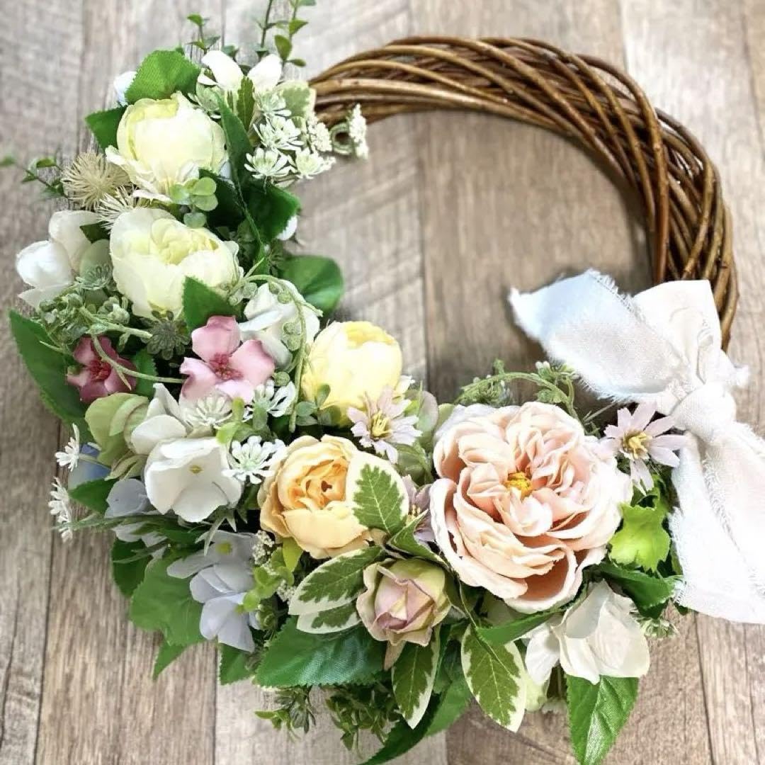 Amazon.co.jp: 優しいバラのリース 玄関リース フラワーリース