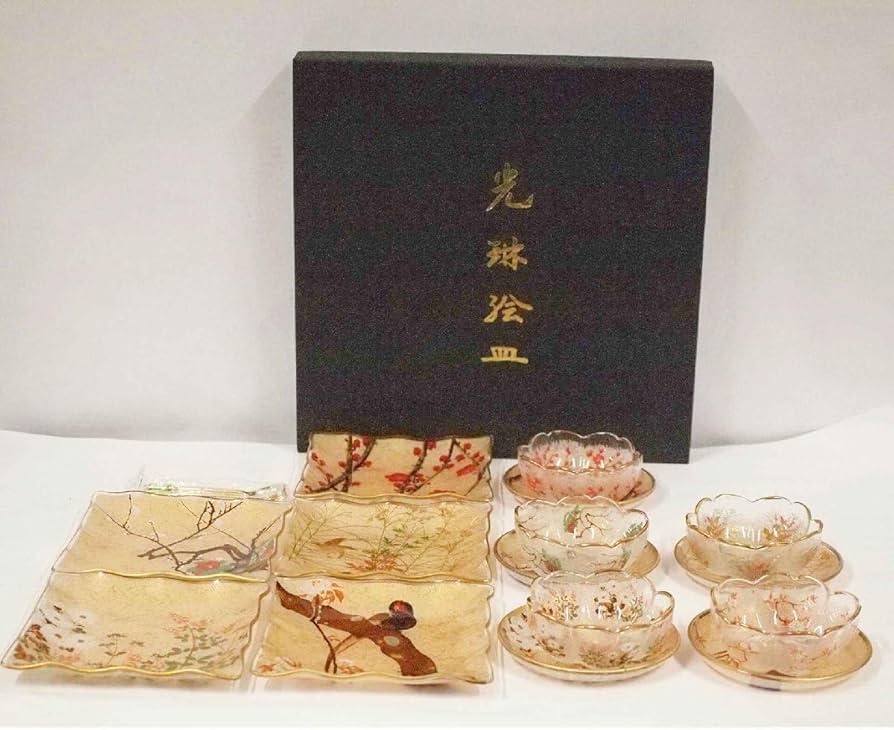 Amazon.co.jp: 光琳絵皿セット＜食器＞尾形光琳 和食器 ガラス食器 角