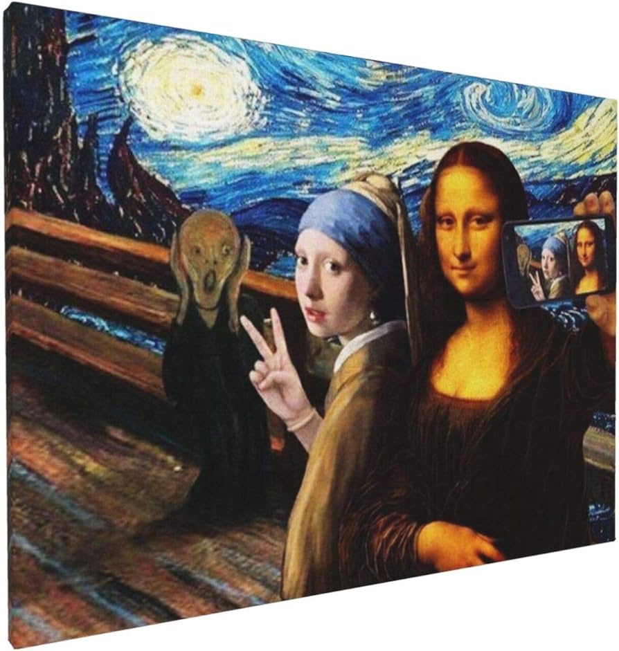 Amazon.co.jp: 絵画 モナリザ 写真を撮る おもしろ 装飾画 壁掛け油彩