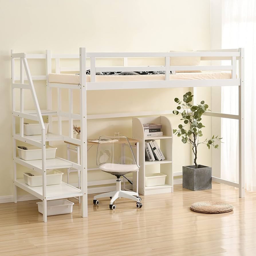Amazon｜ロフトベッド シングル 階段 コンセント付き システムベッド