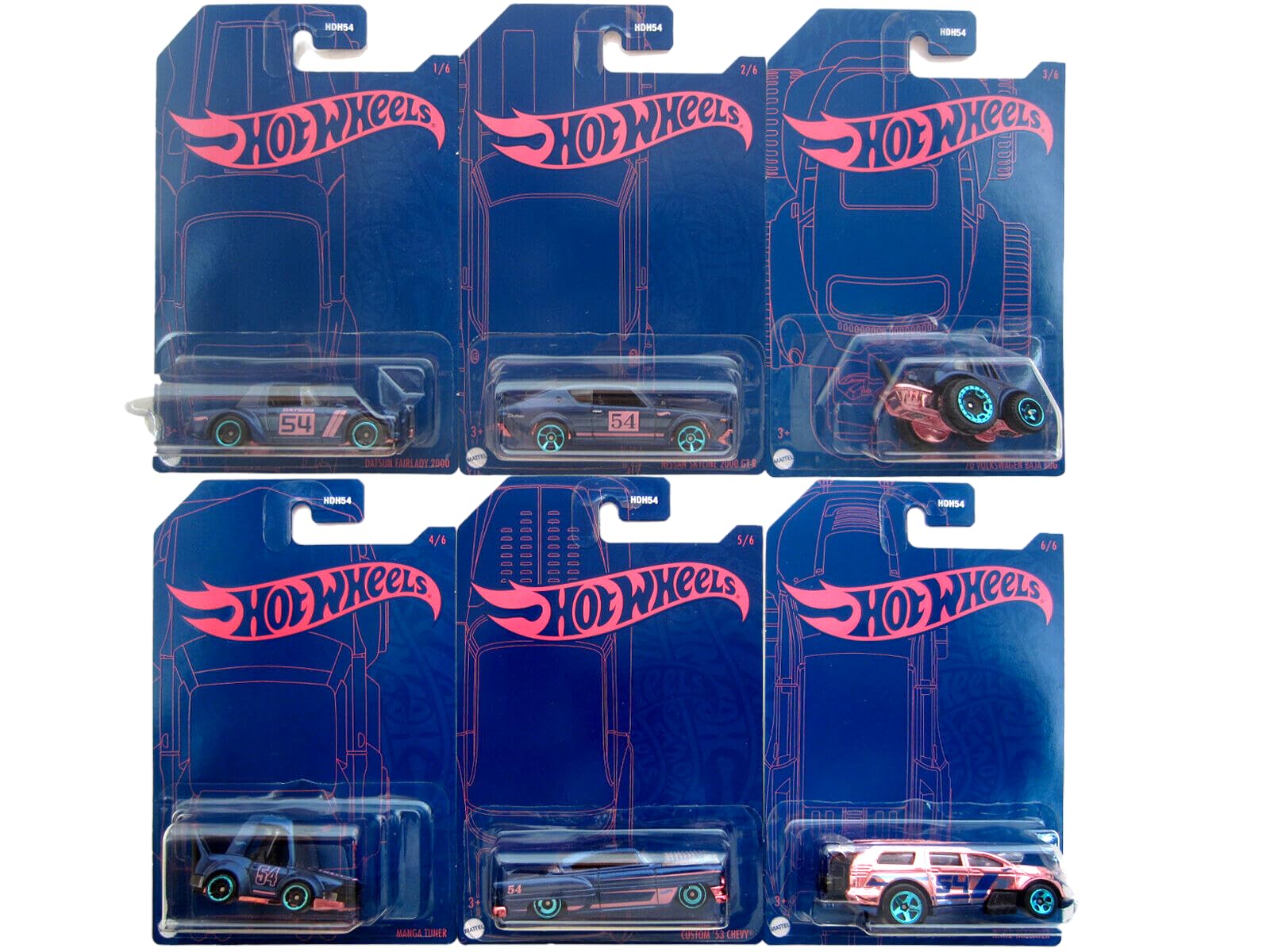 Amazon.com: Hot Wheels 2022 Wave 2 Blue & Pink 54th Anniversary 6