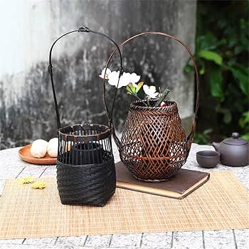 Amazon.co.jp: tonntyann 和風 竹編み 花器 花瓶 竹器 持ち手付き
