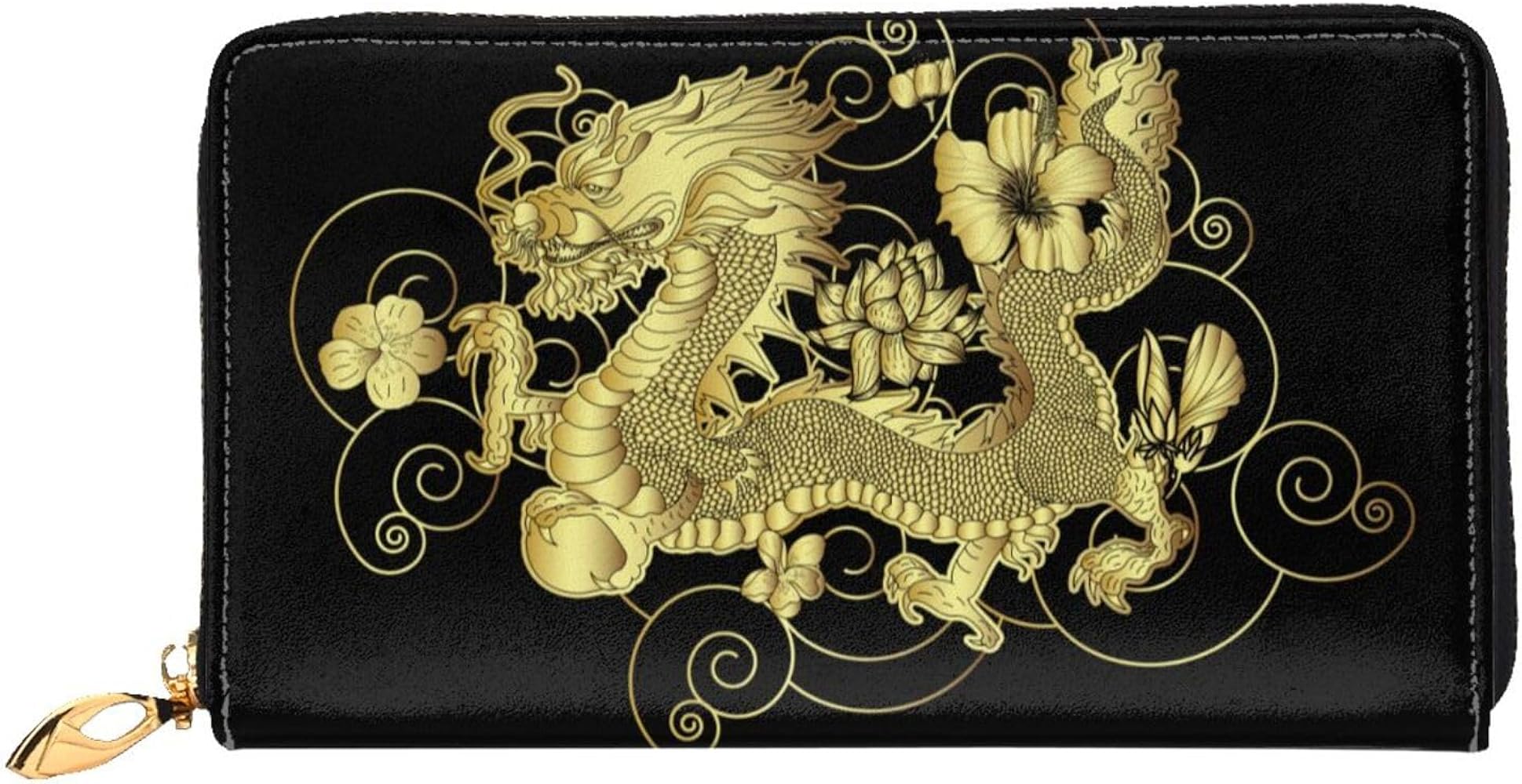 Amazon | [COOLEAD] 本革 長財布 ドラゴン柄 龍 竜 金色 (2) 薄型二