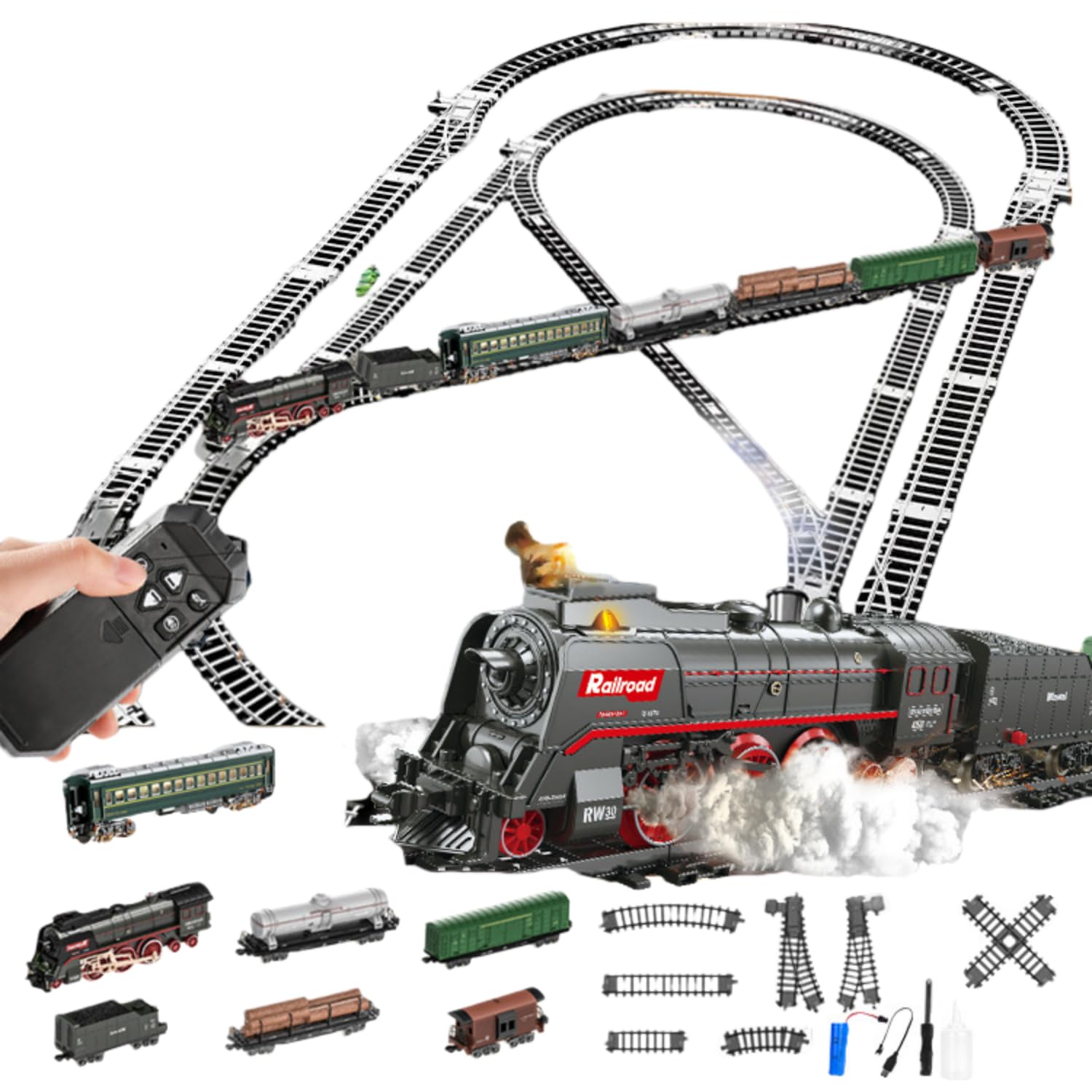 Amazon | HJJ 電車 おもちゃ 電気蒸気列車セット 連結用の車輪 客車