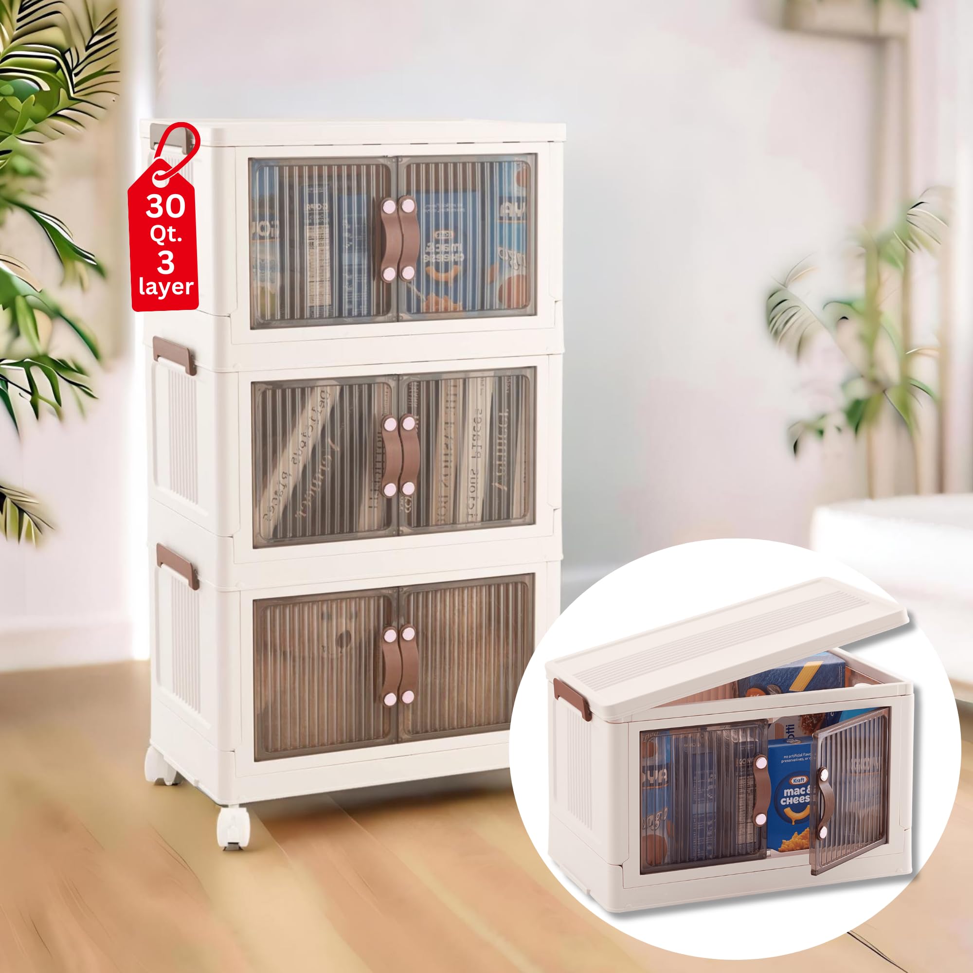 Amazon.com - PROKTIK 30 QT 3 Tier Folding Storage Bins with Doors