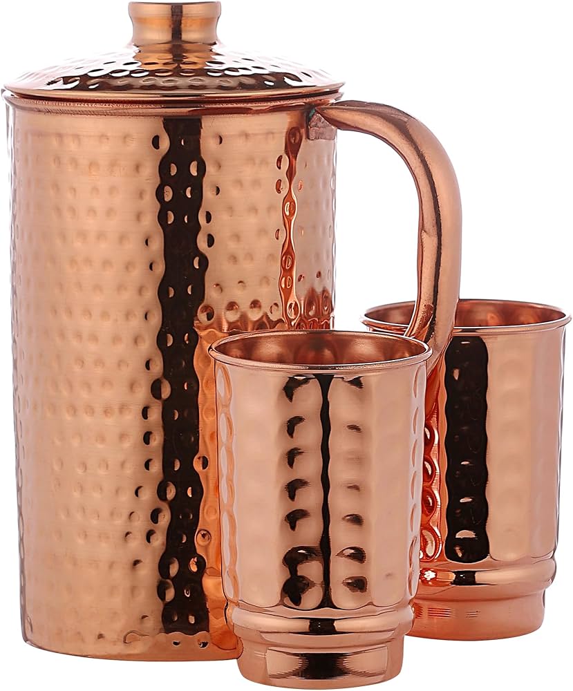 Amazon.com: Copper Pitcher with 2 Copper Cups Set | Pure Copper