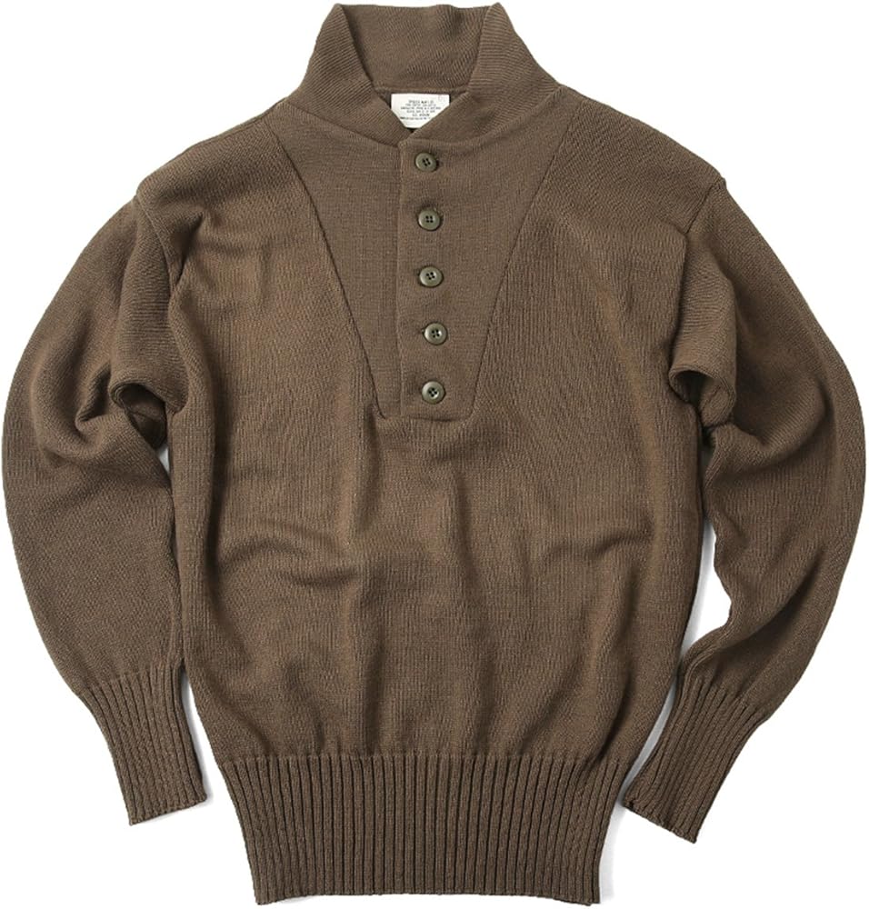 Amazon | 実物 米軍 5ボタンヘンリーネックセーター(M オリーブと