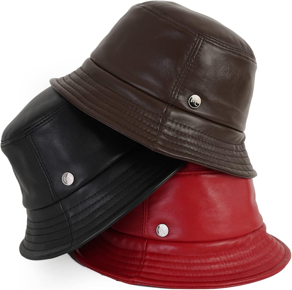 Mumcu's Leather Bucket Women Sun Retro Hat Fashion Fisherman