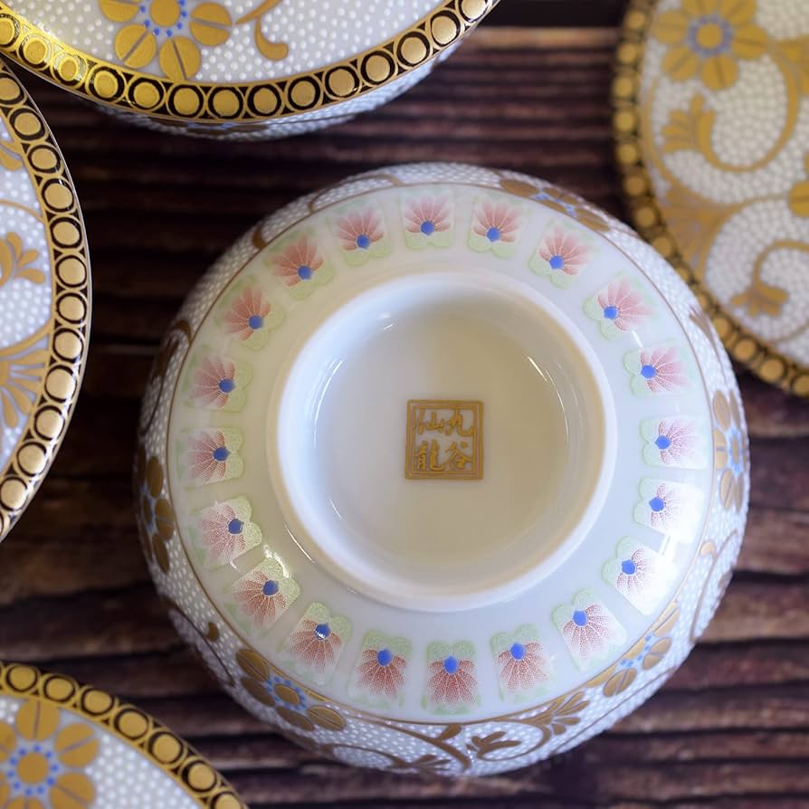 Amazon | おしゃれ 湯呑み 九谷焼 蓋付 湯呑み茶碗 5客 セット 鉄仙紋