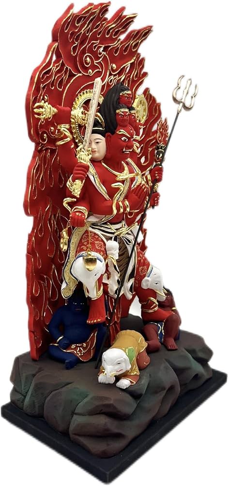 Amazon｜大元帥明王 木彫り仏像 桧木 立像 6面8臂 高さ38CM (Color : 2
