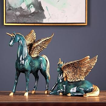 Amazon.co.jp: 装飾像 - ペガサス馬像ユニコーンテーブル彫刻、翼の