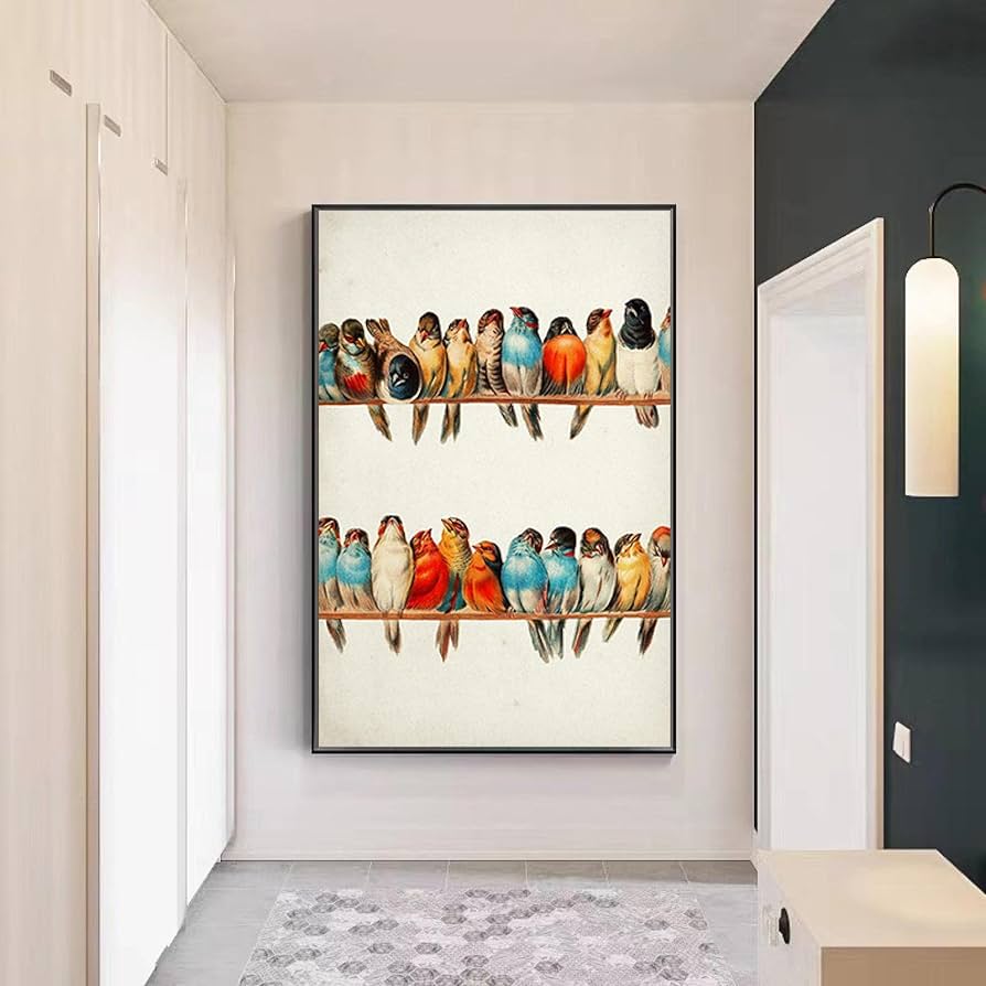 Amazon.co.jp: ビンテージ キャンバス プリント 鳥の群れ ポスター