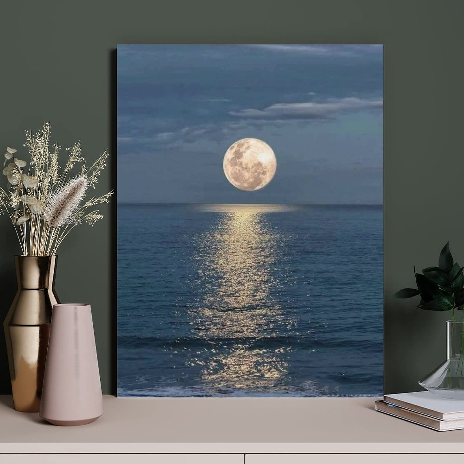 Amazon.co.jp: 絵画 海の月の反射インテリア 絵画 夢の夜の光アート