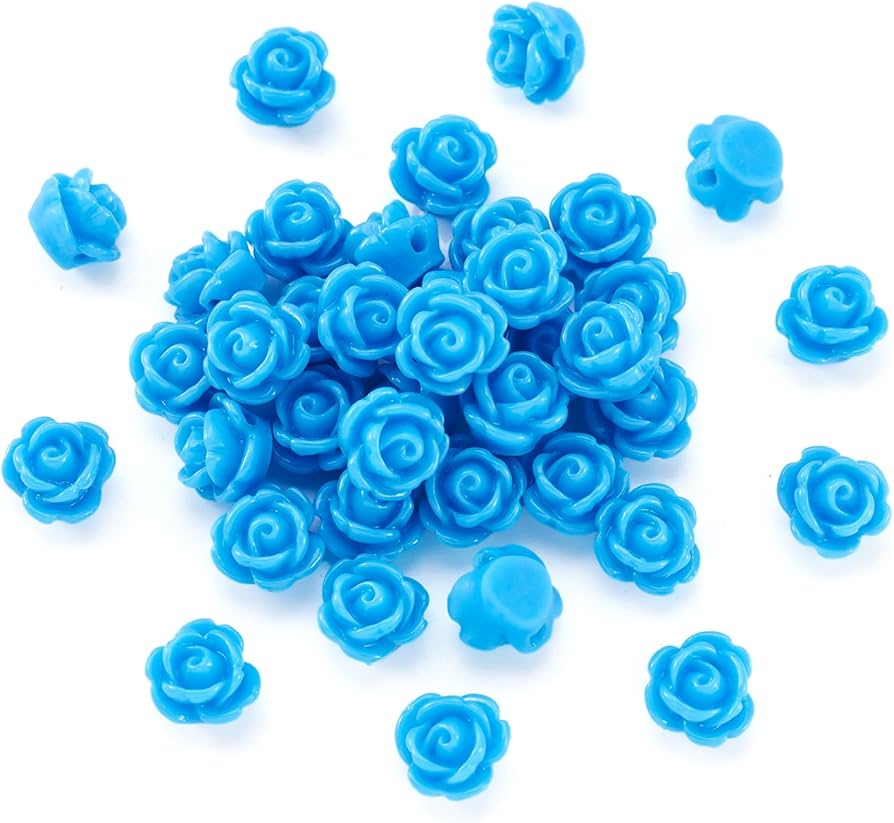 Amazon | Beadthoven 約50個 スカイブルー バラ 薔薇 樹脂ビーズ