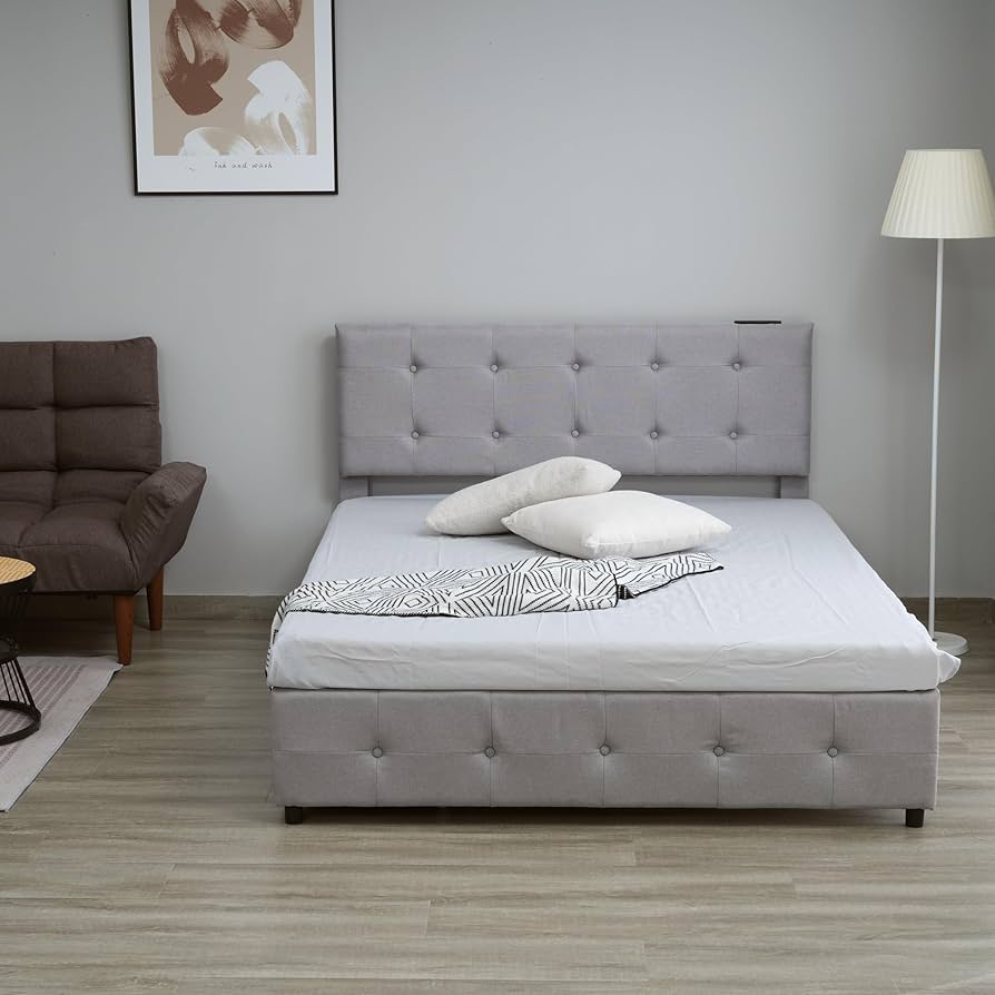 Amazon｜SOFTSEA ベッドフレーム ダブル ファブリック コンセント USB