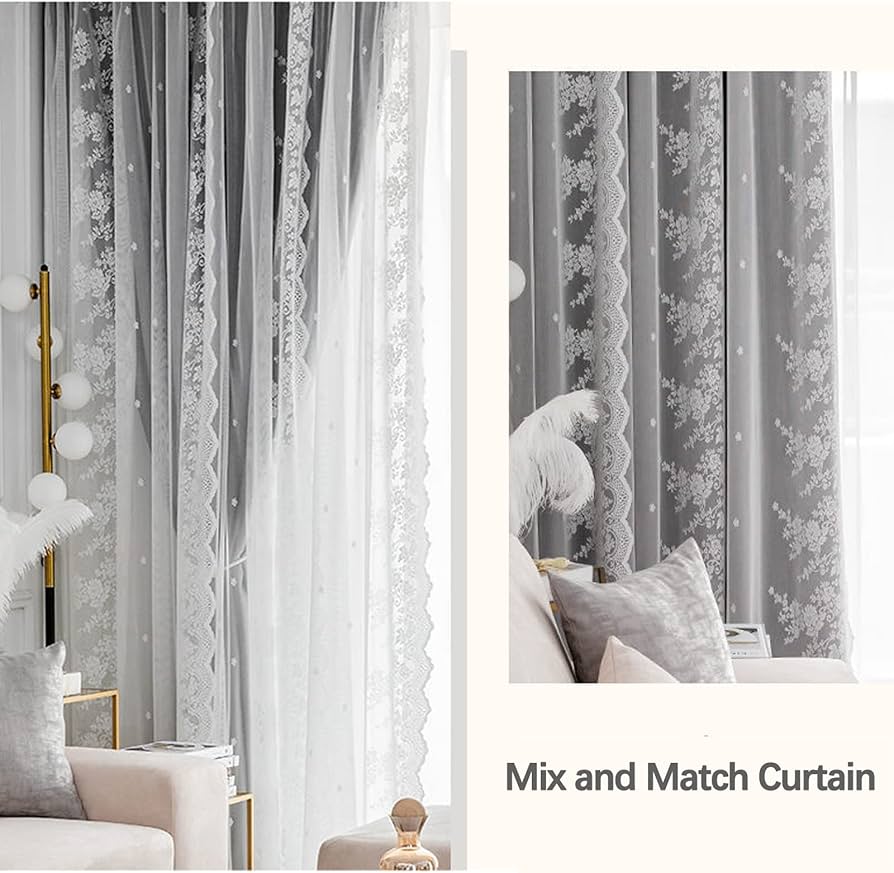 Amazon｜1 枚一体型二重カーテンミラー レースカーテン、遮光遮熱断熱