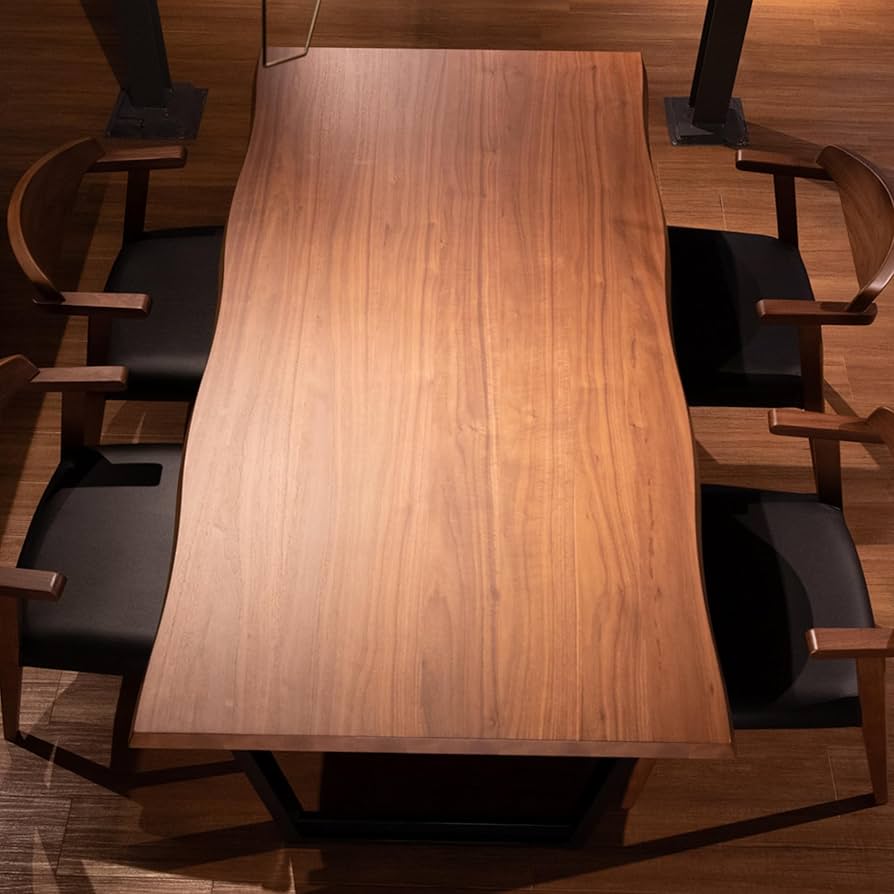 Amazon｜ダイニングテーブル 165 x 90 一枚板調 ウォールナット突板天