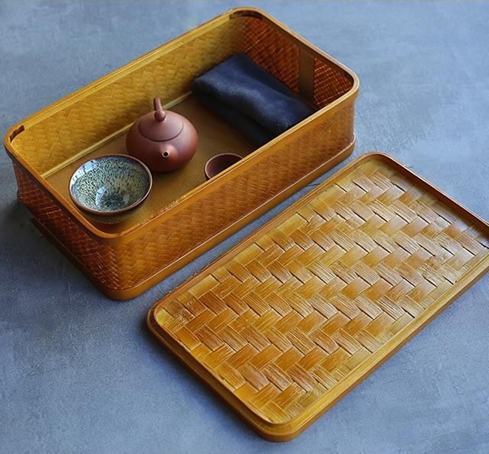 Amazon｜竹編み茶道収納バスケット 竹籠 竹篭 茶道具収納箱 茶盆茶台