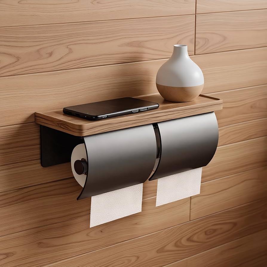 Amazon｜Raisme トイレットペーパーホルダー 2連 天板付き 穴開け不要