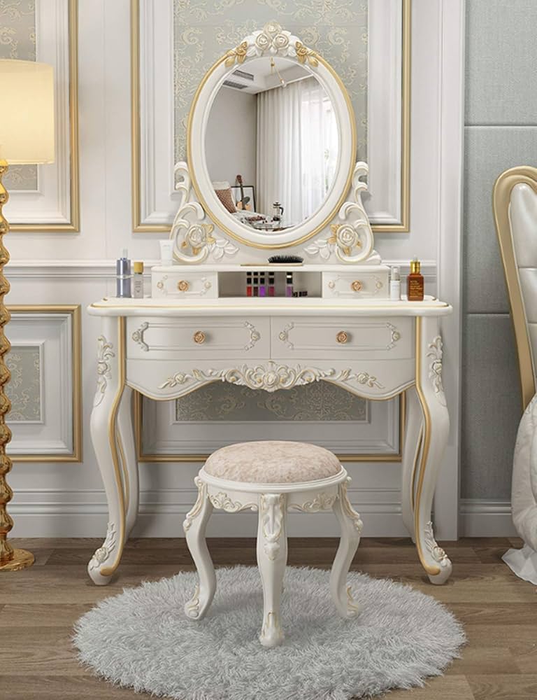 Amazon｜松材ドレッサー 姫系 化粧台 おしゃれ 一面鏡 LED3つのモード