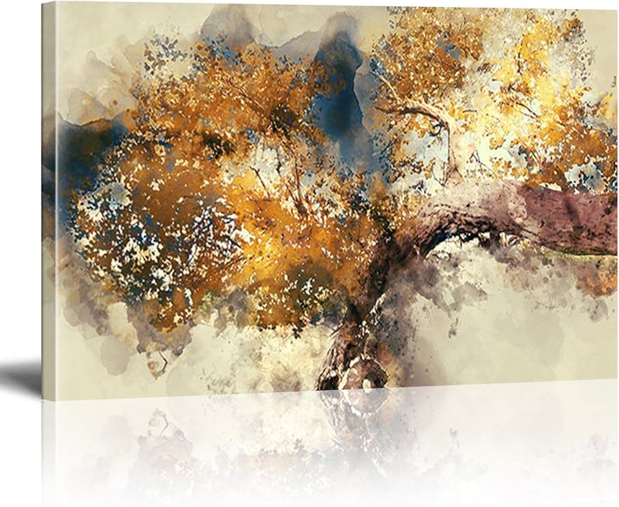 Amazon.co.jp: 抽象的なモダンなキャンバスの絵画黄金色の葉と秋の茶色