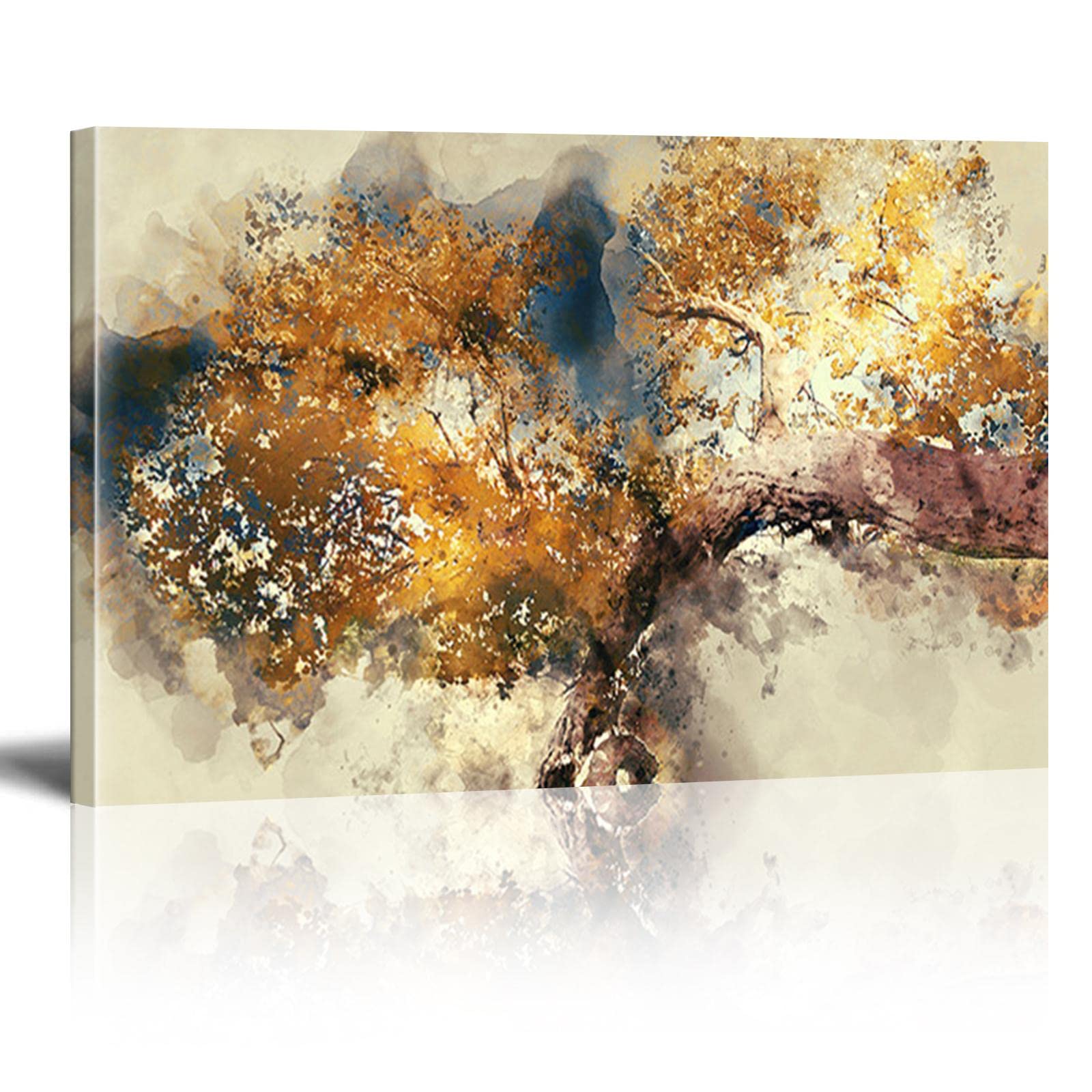 Amazon.co.jp: 抽象的なモダンなキャンバスの絵画黄金色の葉と秋の茶色