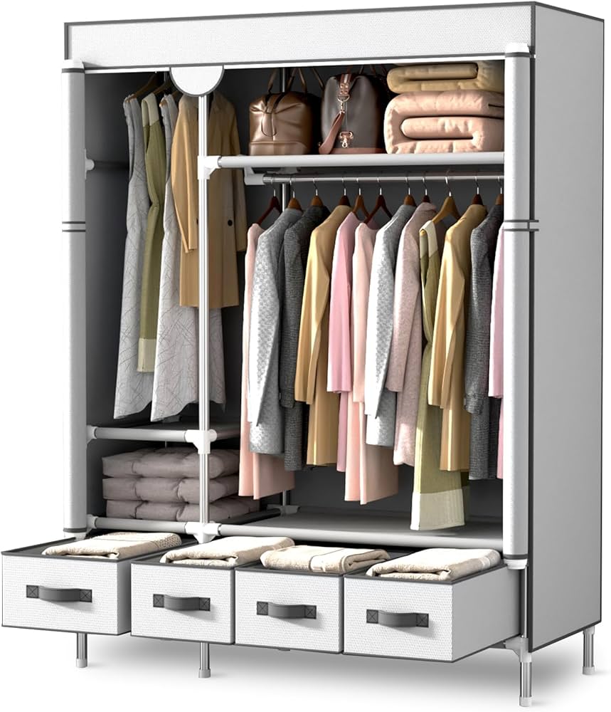 Amazon｜ワードローブ カバー付き クローゼット 引き出し4つ付き 大