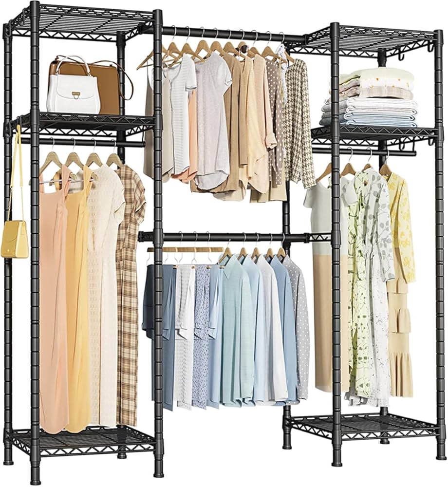 Amazon｜ハンガーラック 大容量 伸縮 幅128~188cm ワードローブ メタル
