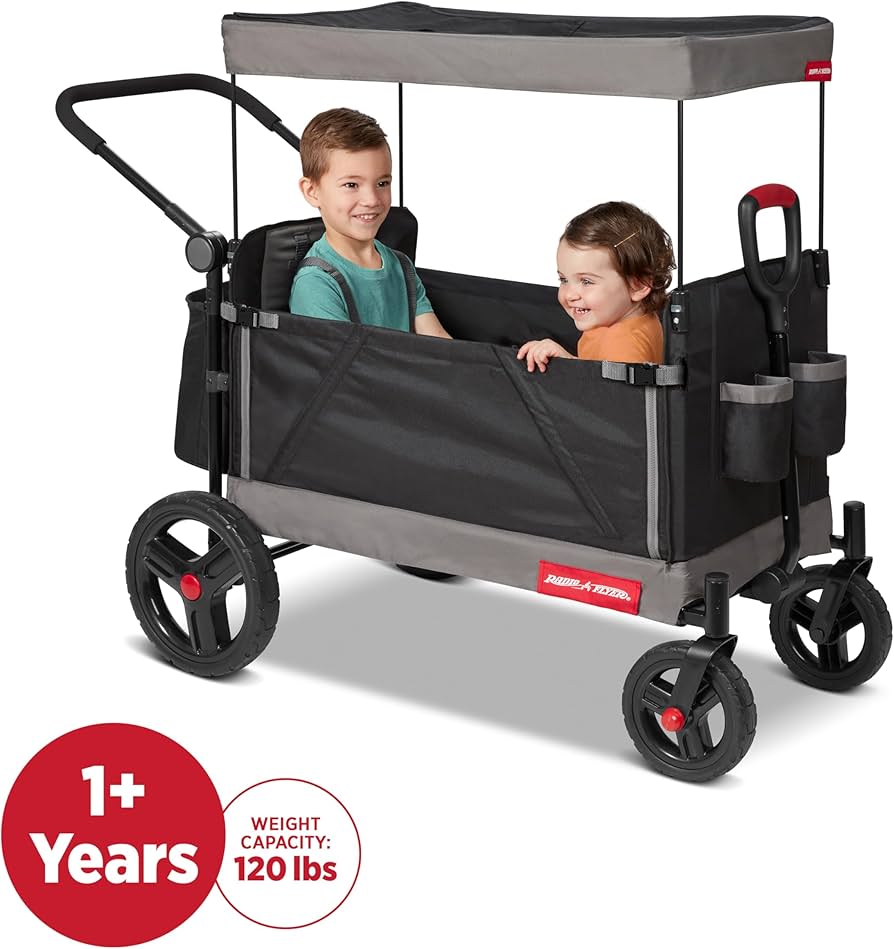 Radio Flyer Trav-ler Stroll 'N Wagon, Black Push Wagon with Canopy