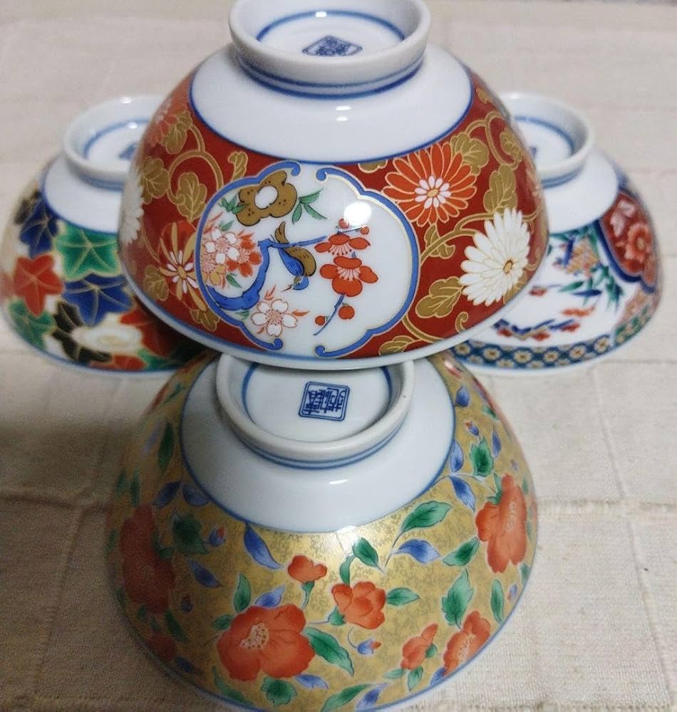 Amazon.co.jp: 有田焼 春雄苑窯 古伊万里 絵変わり お茶碗 湯呑み 9客