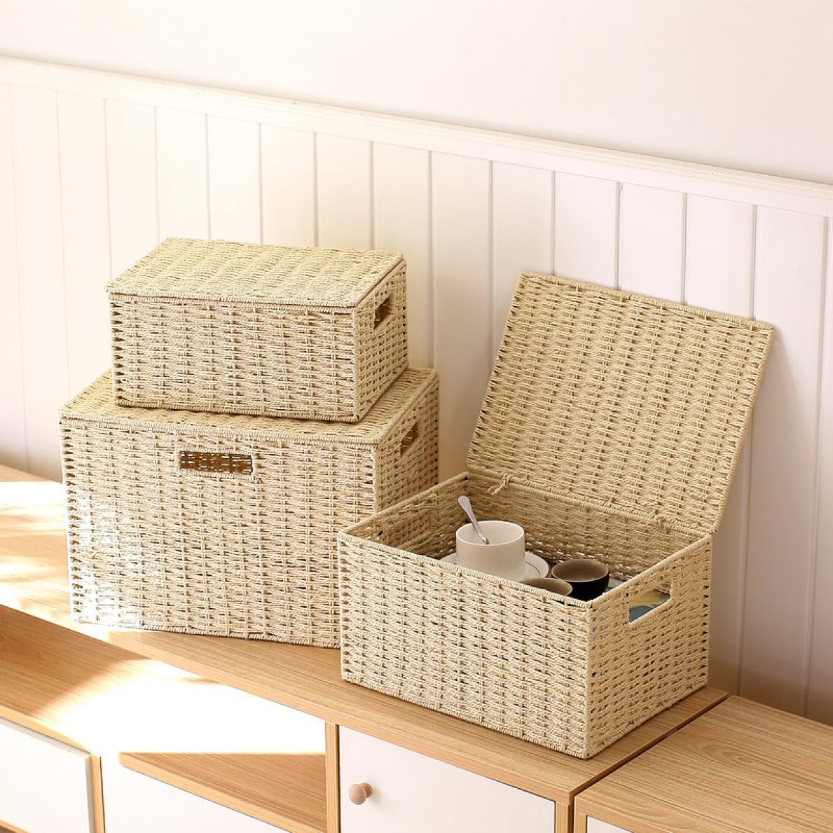 Amazon｜NJNEW フタ付き 収納 ボックス かご バスケット おもちゃ箱