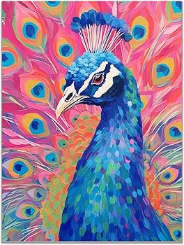 Amazon.co.jp: SHYAMIC 抽象的なカラフルな絵画, 美しい孔雀 アート