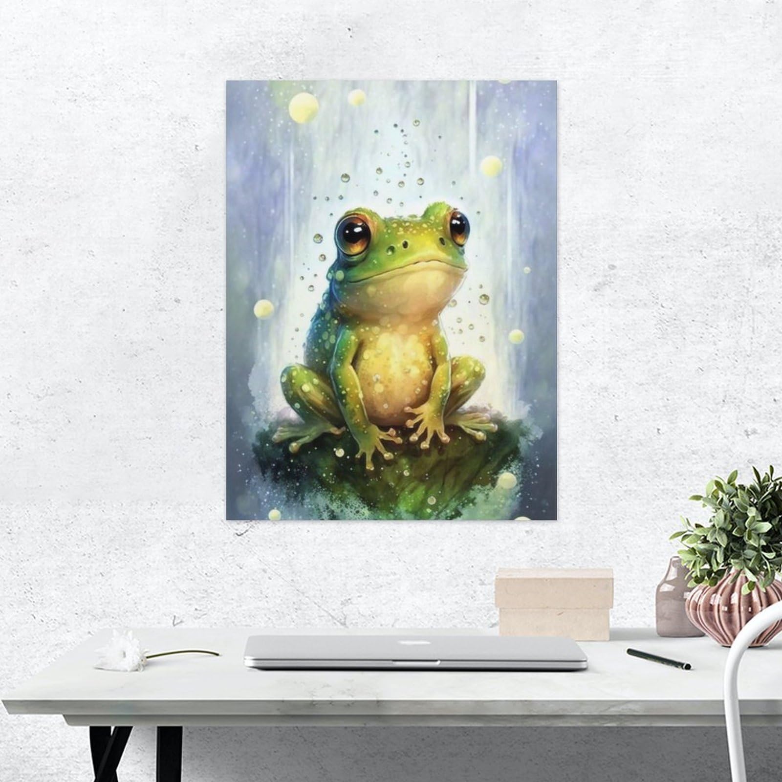 Amazon.co.jp: 絵画 座っている緑のカエルインテリア 絵画 写実的な