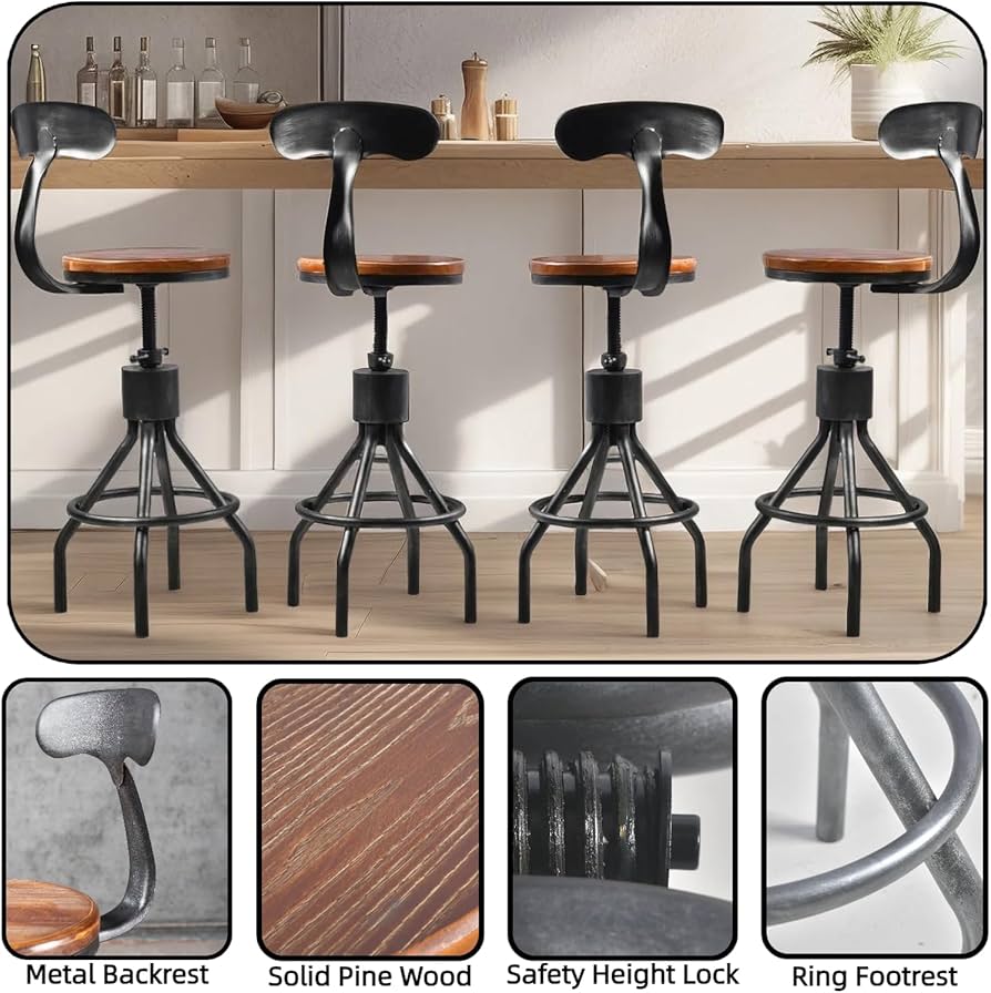 Amazon｜ヴィンテージバースツール インダストリアル回転キッチン