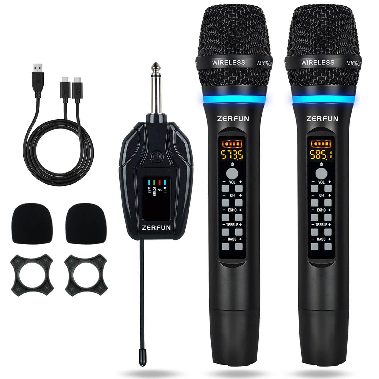 Amazon.com: ZERFUN Dual Wireless Microphones Rechargeable, UHF